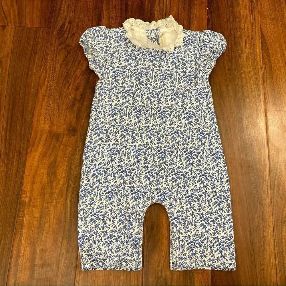 JoJo Maman Bébé white/blue floral lace collar jumpsuit romper